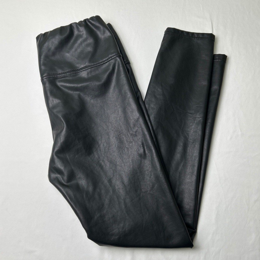 Bagatelle Women Leggings Black M High Rise Faux Leather Elastic Waist Stretch